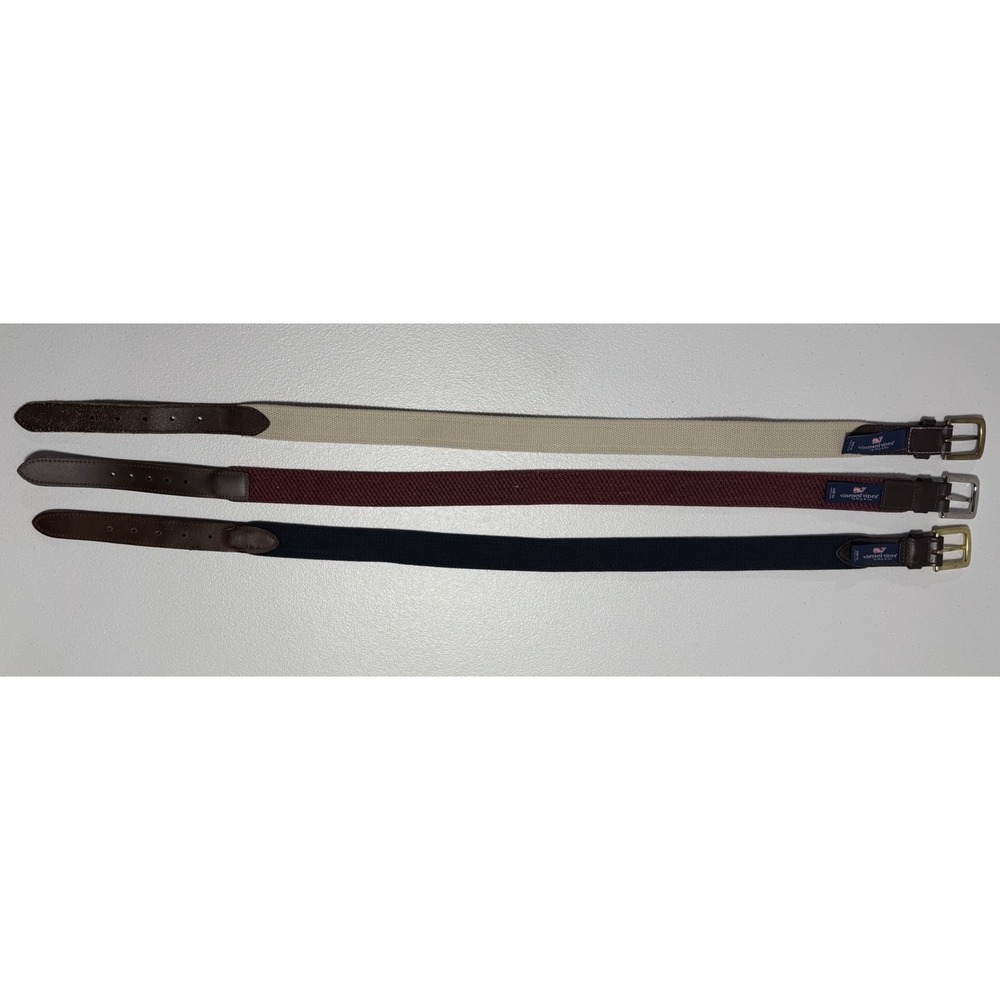 Vineyard Vines Men’s Belts - Navy, Maroon, Pink with Brown Leather Trim - Picture 5 of 9